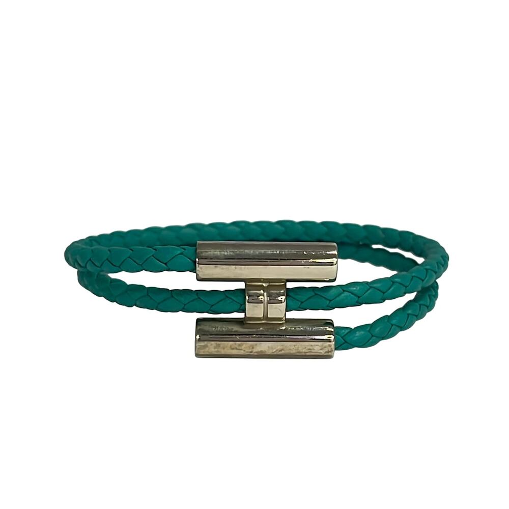 Hermès Tournis Bangle Blue Silver Leather Hardware
